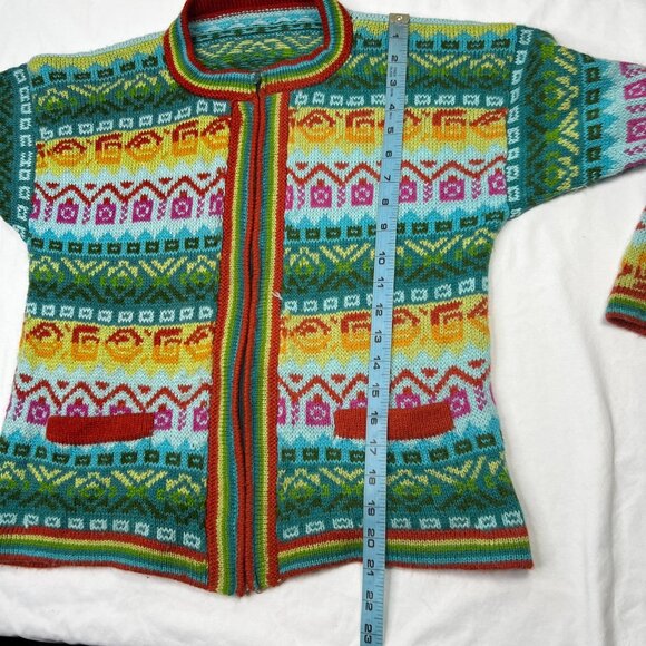 Colorful Geometric Knit Zip Up Cardigan Sweater Multicolor Rainbow Boho Small XS - Picture 4 of 7